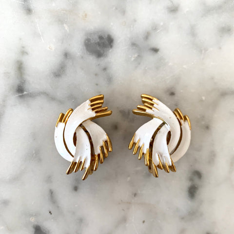 1950s Trifari Gold Tone and White Earrings - Matthew Izzo Home