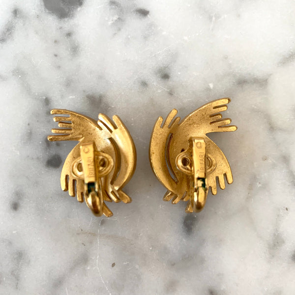1950s Vintage Trifari Gold Tone and White Earrings