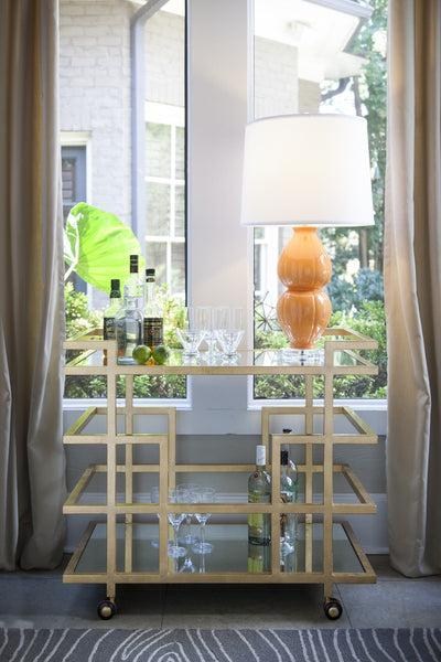 Ireland Two Tier Bar Cart - Mirrored Shelves w/Gold Leaf