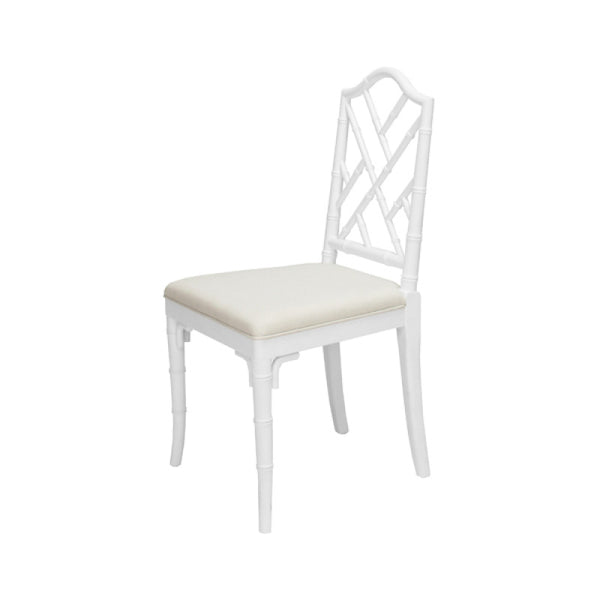 Fairfield Chippendale Side Dining Chair w/Linen Seat - White Lacquer or Natural Cerused Oak