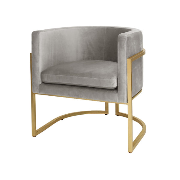 Jenna Mid-Century Barrel Back Chair - Grey Velvet w/Brass Base