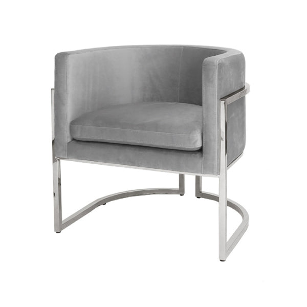 Jenna Mid-Century Barrel Back Chair - Grey Velvet w/Brass Base