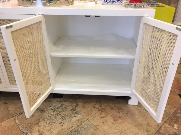 Sofia Matte White Lacquer & Cane Four Door Cabinet