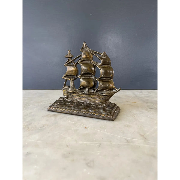 Vintage Sailboat Bookend Brass