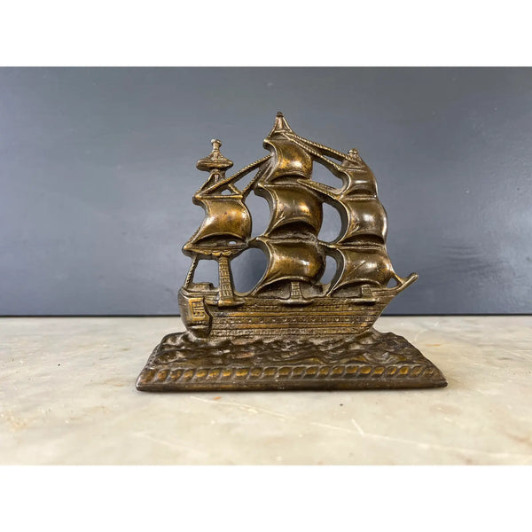 Vintage Sailboat Bookend Brass