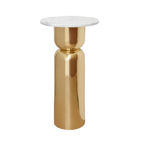 Alina Polished Brass Side Table with Round White Marble Top