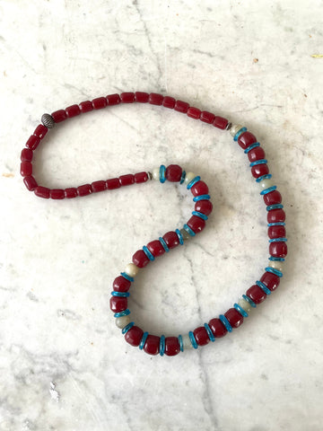 Cherry Amber and Mutton Jade Necklace