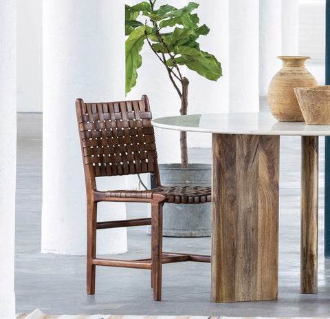 Matthew Izzo Collection Woven Leather and Wood Dining Chair