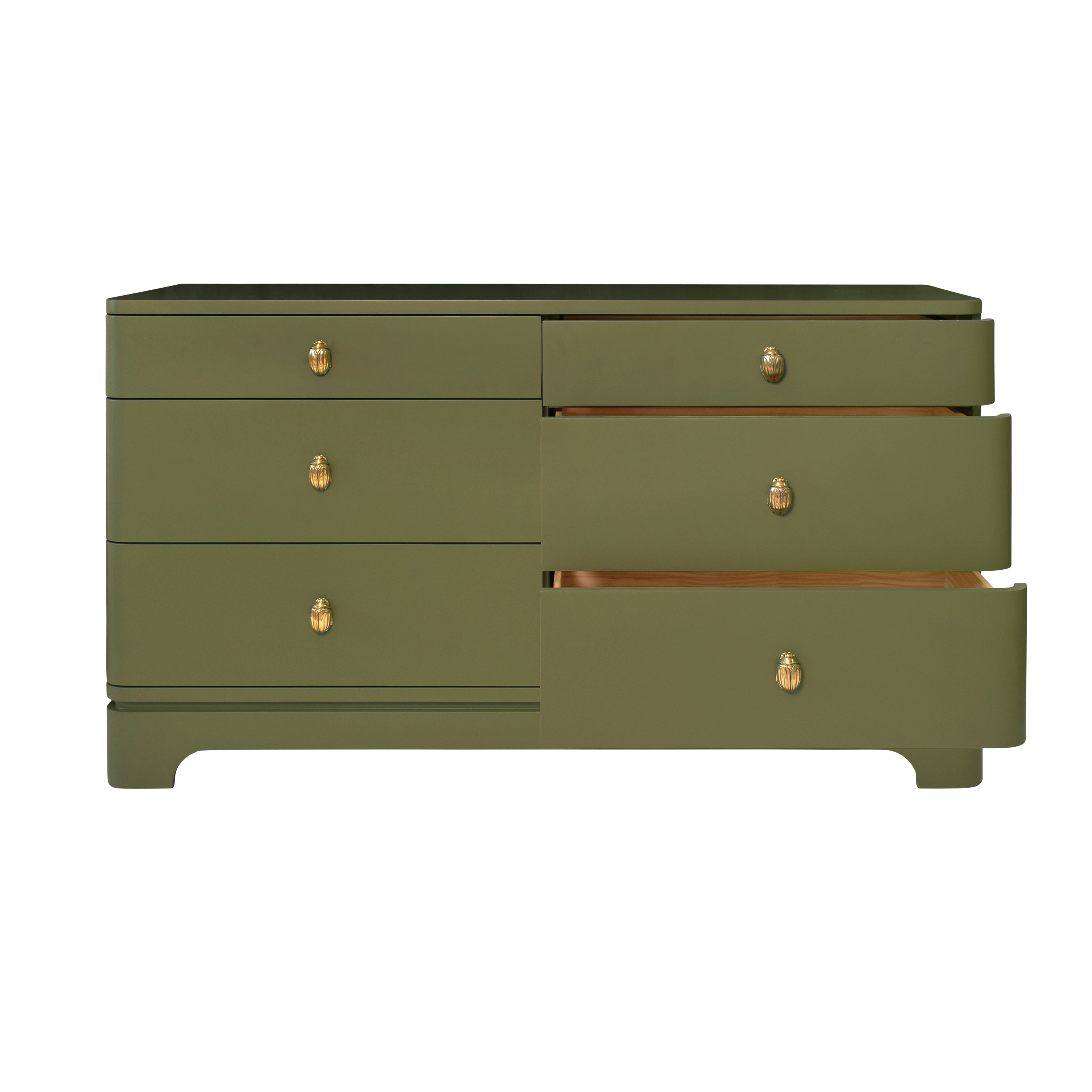 Kilmer Rounded Edge Six Drawer Chest - Olive Green Matte Lacquer w/Bra Kilmer Rounded Edge Six Drawer Chest - Olive Green Matte Lacquer w/Bra
