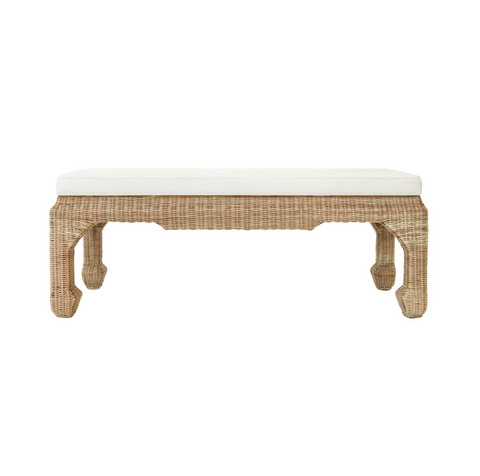 Worlds Away Massey Rattan Bench With Cushion