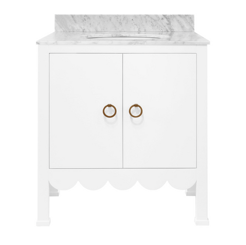 Kealey Single Sink Bath Vanity - Matte White Lacquer w/Marble Top