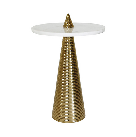 Pasha Conical Side Table in Polished Brass and White Marble