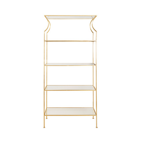 Dorothy Gold Leaf Etagere With Clear Glass Shelves
