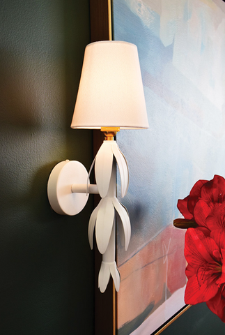Worlds Away Tinsley Handpainted White Tole Petal Wall Sconce