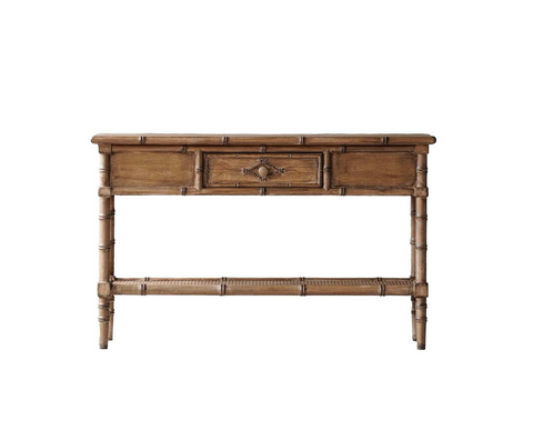 Bahama Faux Bamboo & Rattan Weave Console Table - Matthew Izzo Collection