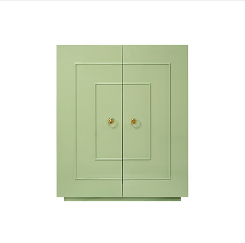 Judd Glossy Celedon Lacquer Storage Cabinet with Acrylic and Brass Knobs