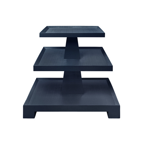Tatiana Textured Navy Linen Tapered Three Tier Side Table with Center Column