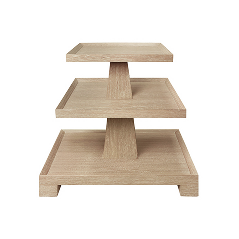 Tatiana Cerused Oak Tapered Three Tier Side Table with Center Column