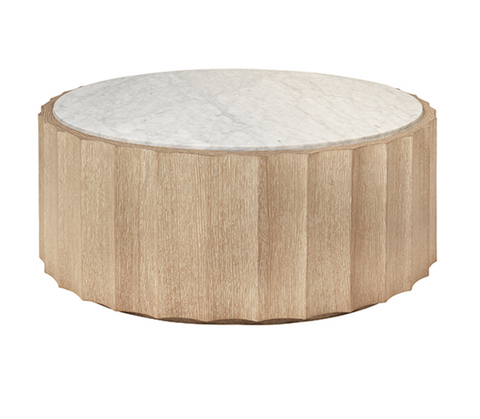 Moore Fluted Cerused Oak and White Carrara Marble Round Coffee Table