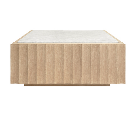 Granger Cerused Oak Square Fluted Coffee Table with Inset White Carrara Marble Top
