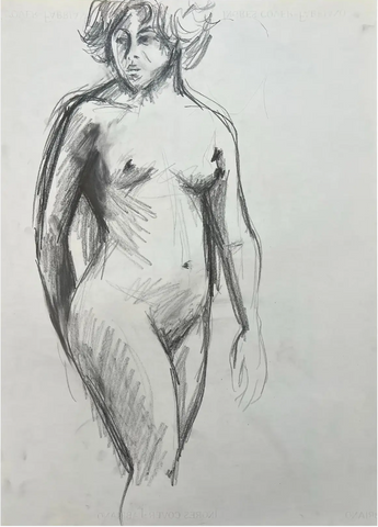 Barbara Beck Charcoal Sketch Drawing on Paper 1960s