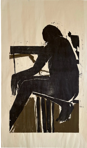 Barbara Beck Woodblock Print - 1970s Black and Brown