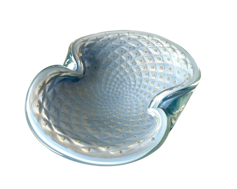 Rare Vintage Mid Century Barbini Murano Bullicante Aventurine Bowl