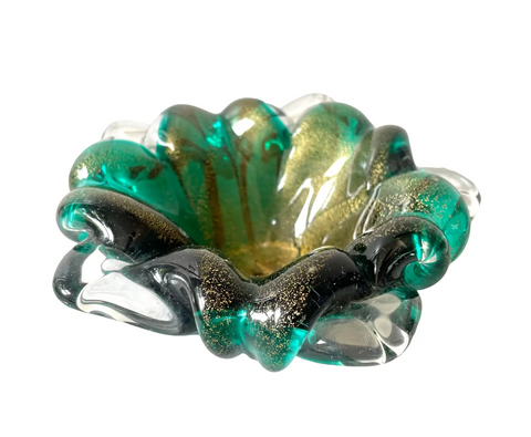 Vintage Barovier Emerald and Gold Murano Glass Bowl
