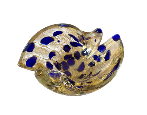 Vintage Barovier Cobalt Blue and Gold Murano Glass Bowl