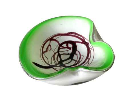Vintage 1950s Fratelli Toso Green and Brown Murano Glass Bowl