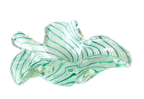 Vintage 1950s Paulo Venini Aquamarine Striped Murano Glass Bowl