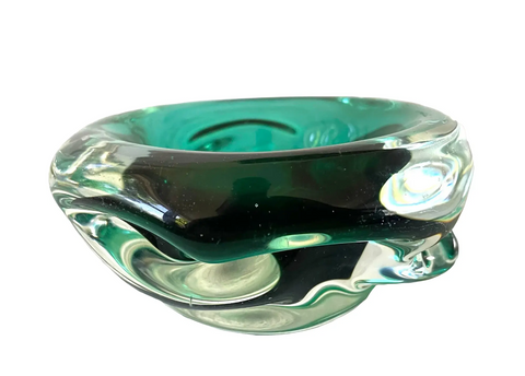 Vintage Mid Century Seguso Green and Translucent Murano Glass Bowl