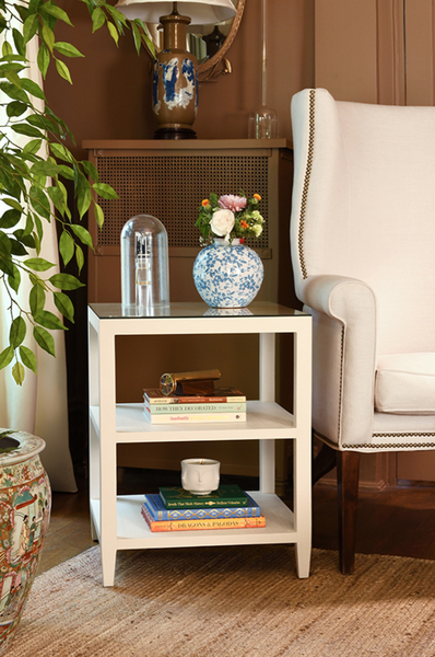 Amie Textured White Linen Side Table