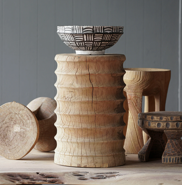 Ribbed Teak Wood Side Table
