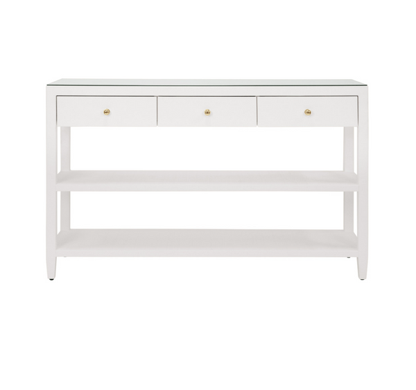 Briar Textured White Linen Three Drawer Console Table
