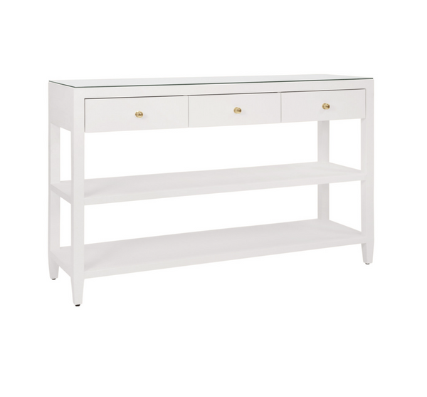 Briar Textured White Linen Three Drawer Console Table
