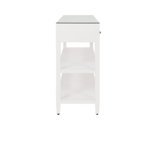 Briar Textured White Linen Three Drawer Console Table