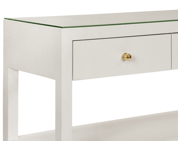 Briar Textured White Linen Three Drawer Console Table