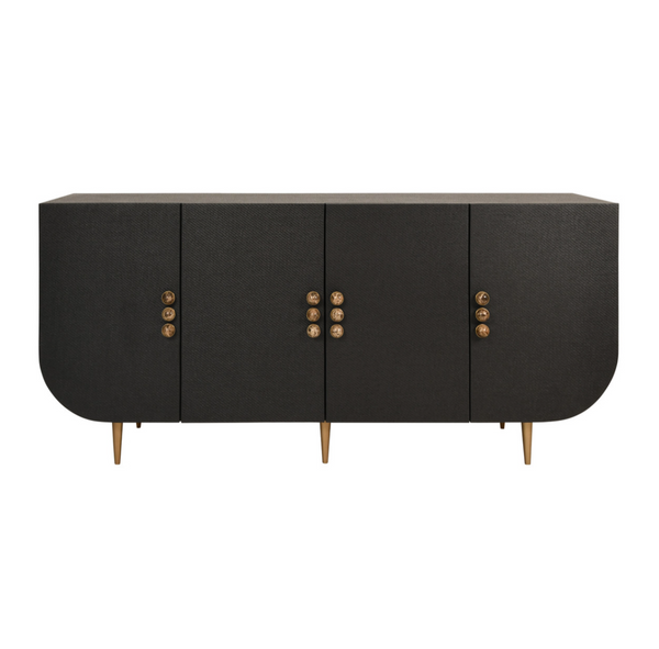 Deluca Black Grasscloth Four Door Buffet