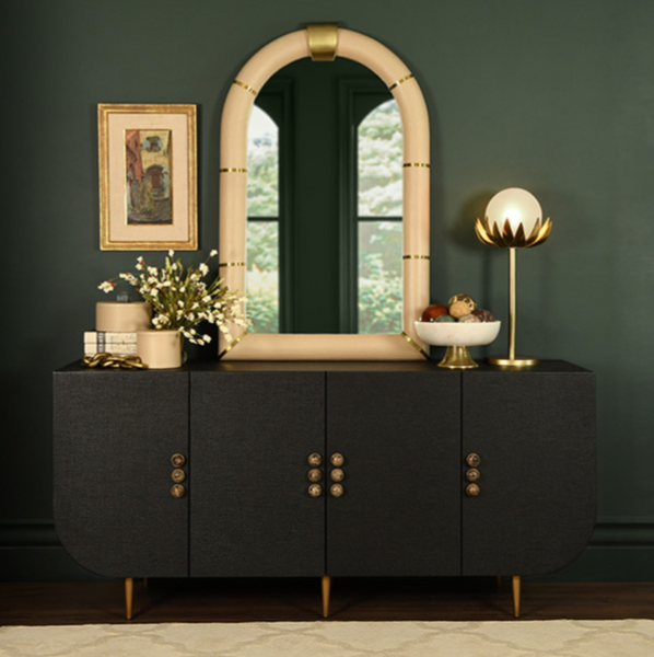 Deluca Black Grasscloth Four Door Buffet