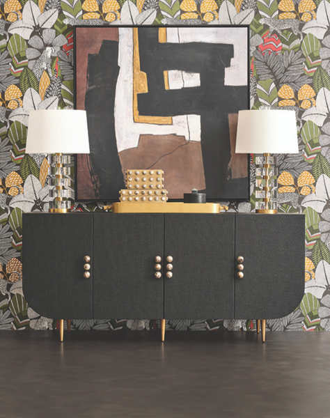 Deluca Black Grasscloth Four Door Buffet