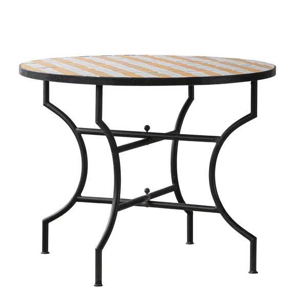 Moroccan Zellige Tile Round Bistro Table in Yellow and White Stripes - Four Size Options