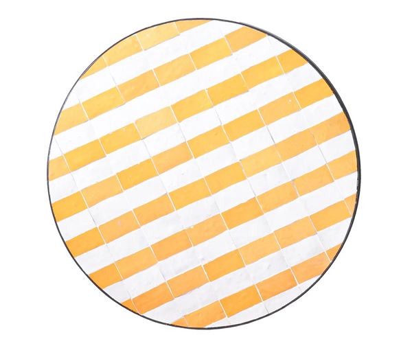 Moroccan Zellige Tile Round Bistro Table in Yellow and White Stripes - Four Size Options