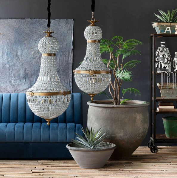 Bezier Glass Bead Chandelier with Antique Brass Detail - Four Size Options