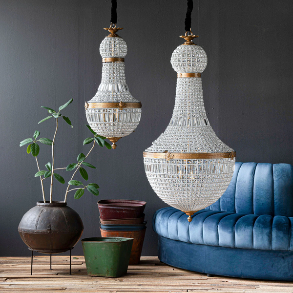 Bezier Glass Bead Chandelier with Antique Brass Detail - Four Size Options