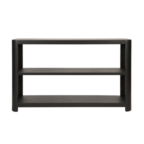 Emery Black Grasscloth Three Tier Console