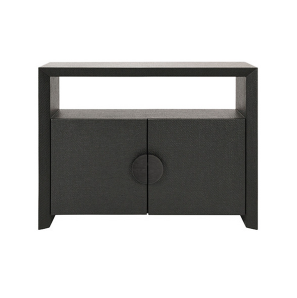 Aspen Two Door Console Table in Black Grasscloth with Black Oak Handles