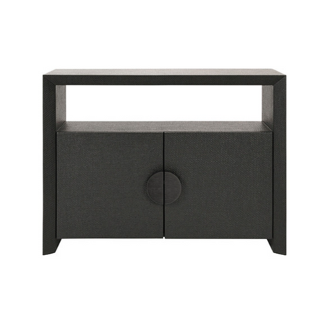 Aspen Two Door Console Table in Black Grasscloth with Black Oak Handles