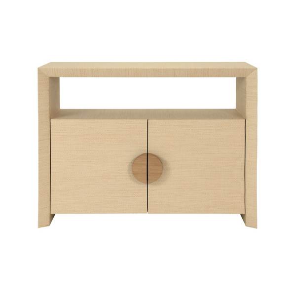 Aspen Two Door Console Table in Natural Grasscloth with Cerused Oak Handles