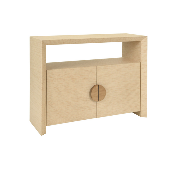 Aspen Two Door Console Table in Natural Grasscloth with Cerused Oak Handles